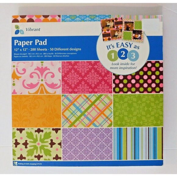 Scrapbook Paper Pack 12x12 Approx. 180 Pages Colorful Fleur de Lis Circles Lines - Picture 1 of 16